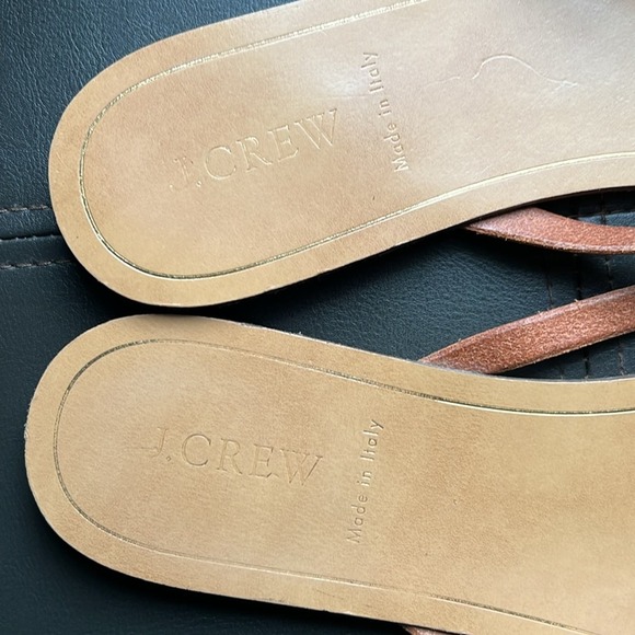 J. Crew | Rio Gold Metallic Italian Leather Summer Thong Flat Sandals Size 10 - Picture 2 of 5